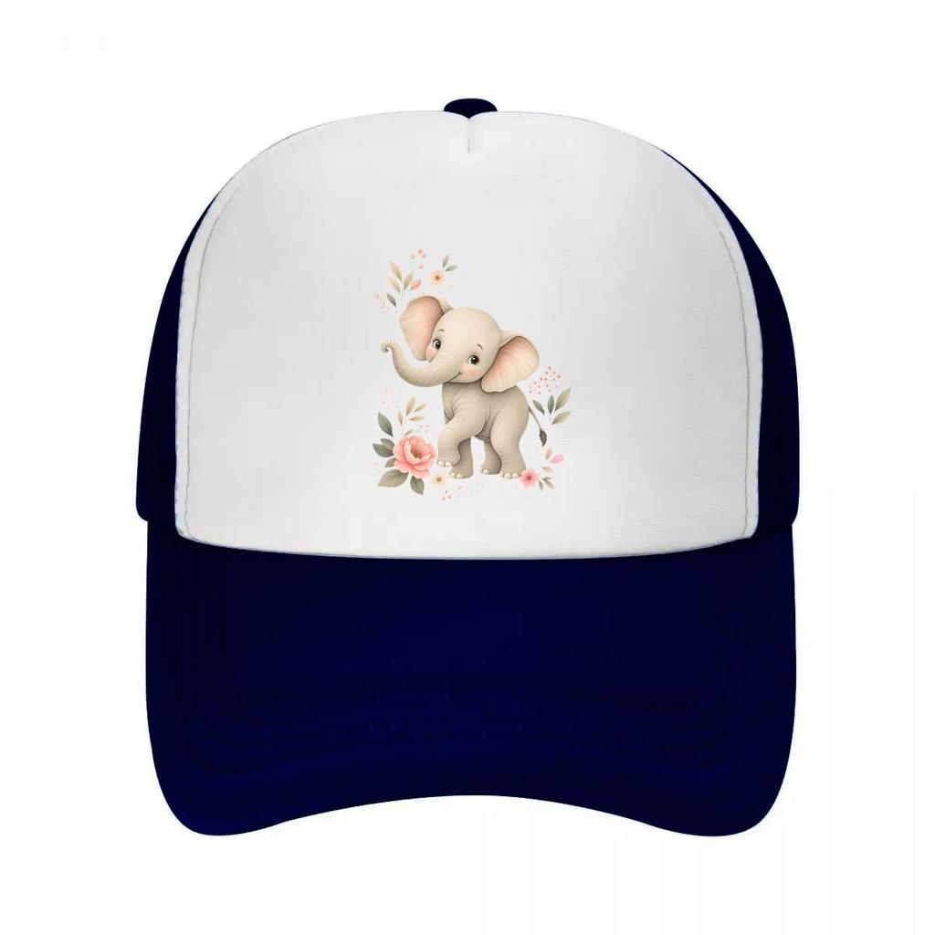 Whimsical Baby Elephant Botanical Ch Mesh Baseball Cap Casual Hat Outdoor  For Womens Unisex FeUnisex