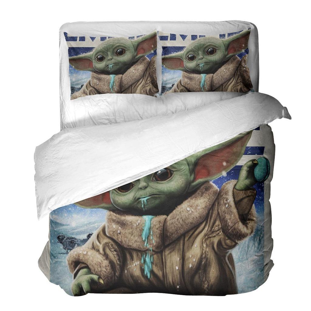 Star Wars Baby Yoda Trzyczęściowy Zestaw Pościeli z Nadrukiem Cyfrowym 3D