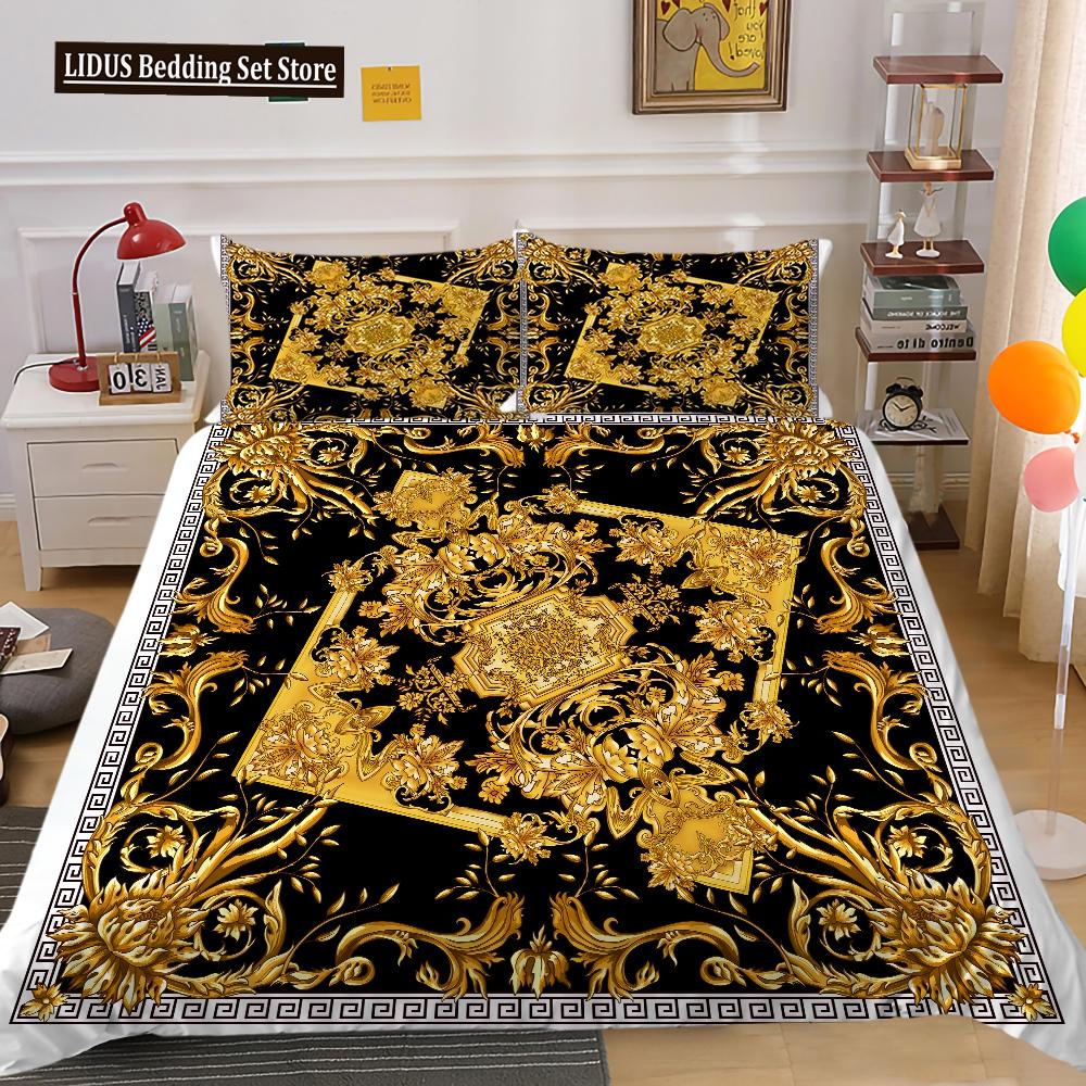 Dark Gold Duvet Cover Set Dull Gold Patterns 3D Luxury Printing Comforter Cover King Queen For Teens Adult Polyester Bedding Set