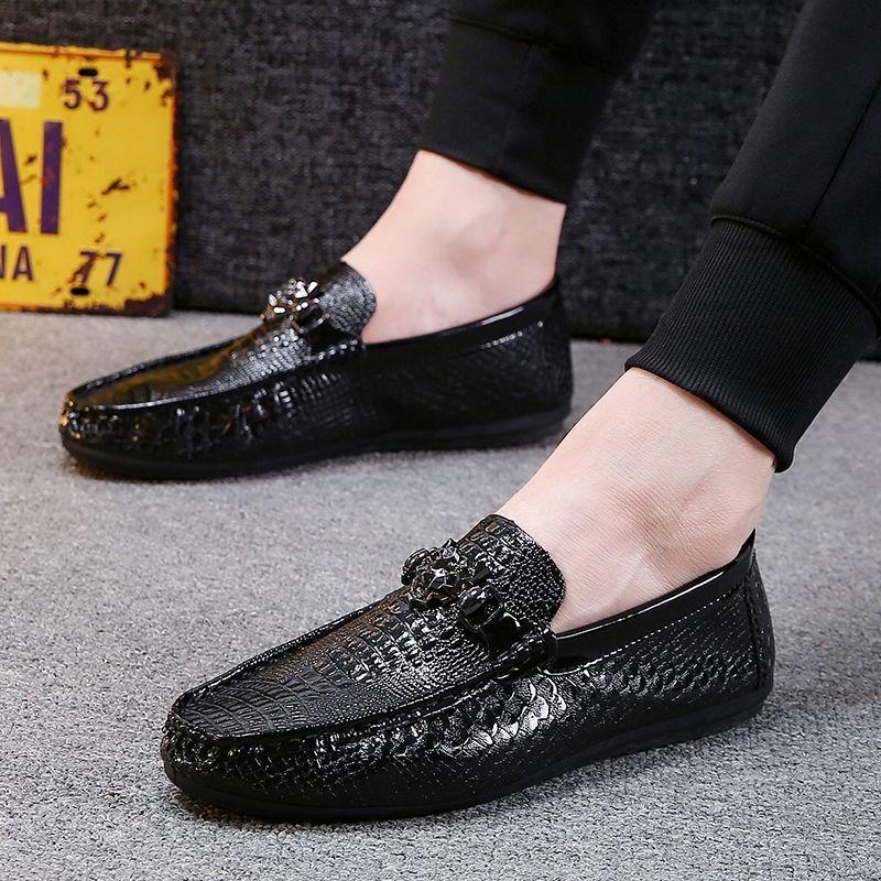 Round Toe Loafers Animal Print Office Moccasin Leather Shoes for Men Soft Flat Man Casual Shoe Classic Original Legitimate Pu