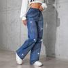 Women Rhinestone Bow Decor High Waist Wide Leg Jeans Polka Dot Print Casual Loose Fit Denim Pants