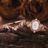 Retro Oval Moissanite Stackable Ring Set | Floral Vine Engagement Bride Ring Set In Rose Gold Color