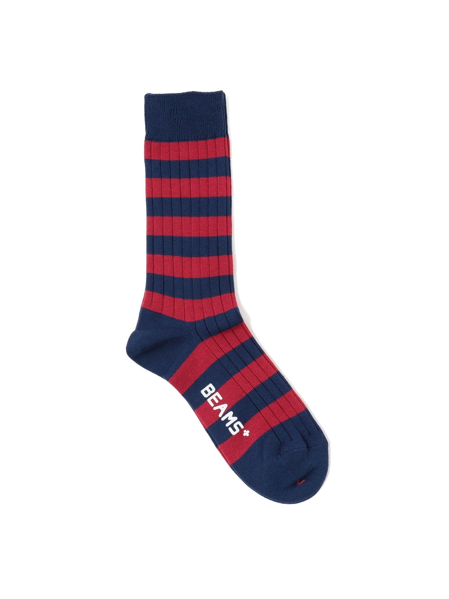 Beams Plus Ribbed Striped 38430012479 Men s Socks, NavyWine, 0,