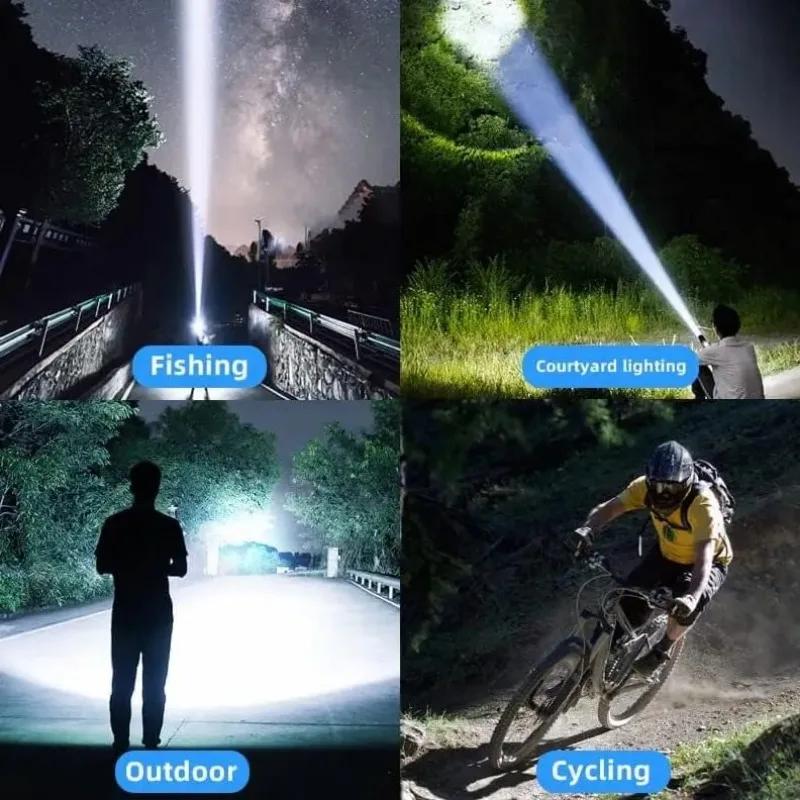 Powerful LED Flashlight Portable Zoomable Camping Light USB Rechargeable Torch 3 Lighting Modes For Outdoor Hiking Emergency
