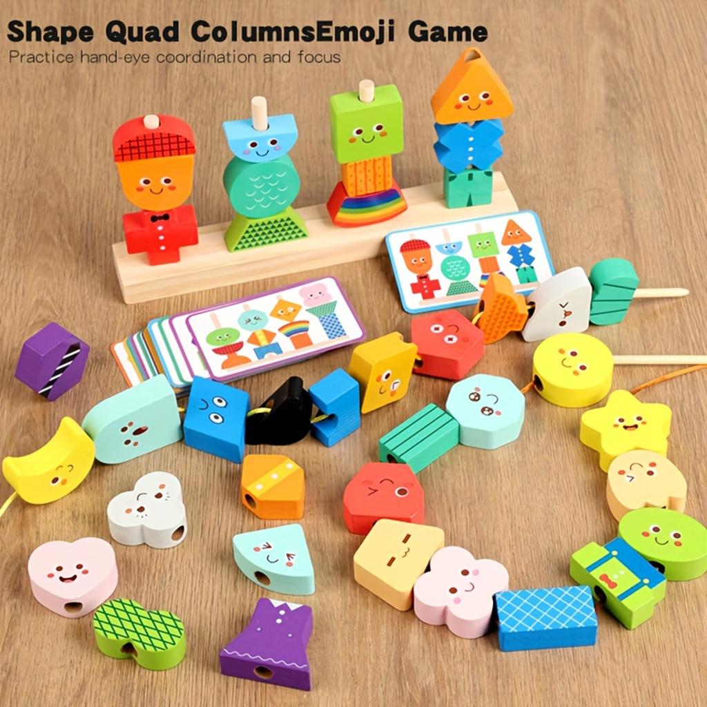 Wooden Expression Set Beads, Attention Training Toys Suitable For Children Aged 3 And Above, Enhance Logical Thinking Ability