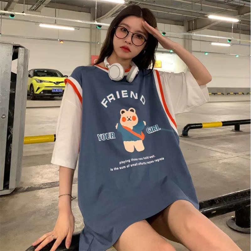 Bear Short-sleeved Basketball Uniform Fake Two Neutral Wind Loose Design Sense Niche T-shirt Trend Top