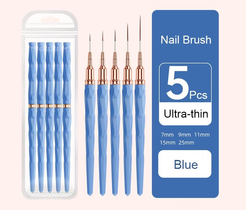 5Pcs Colorful Nail Art Liner Painting Brushes Ultra-thin Line Drawing Tool 7/9/11/15/25mm Details Manicure Nail Liners Pen Tool