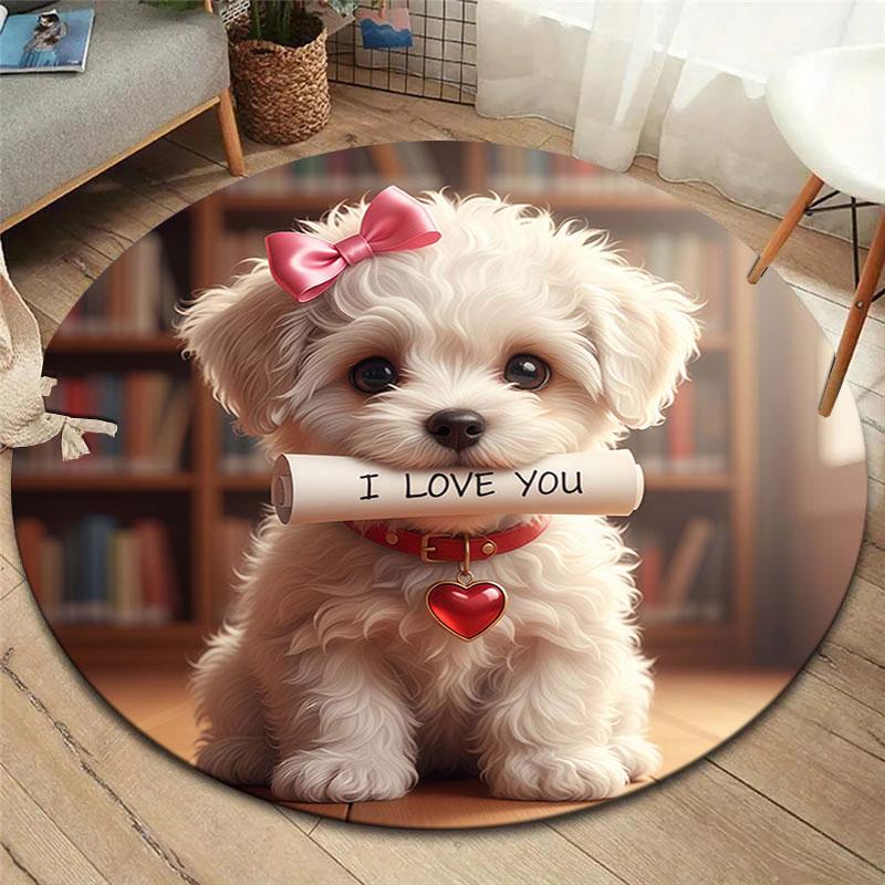 

I love you dog Round Area Rug,Carpet Rug for Living Room Bedroom Sofa Playroom Decor,Non-slip Floor Mat 80cmx80cm