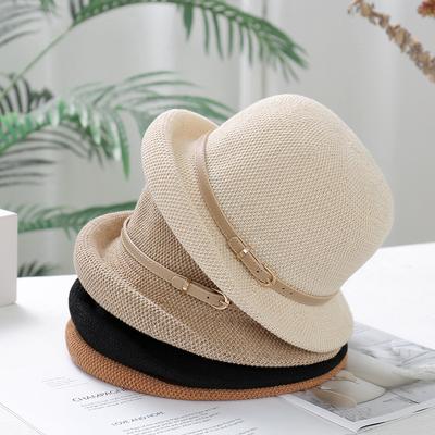 2023New Breathable Metal Belt Buckle Fisherman's Hat Fashion Women's Vacation Travel Sun Protection Sunscreen Roll-edge Basinhat