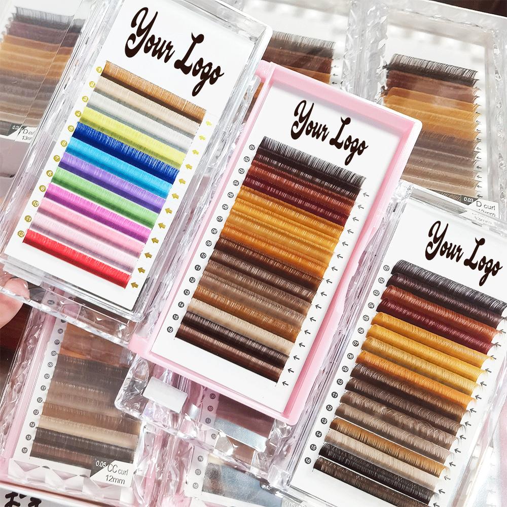Custom Logo Matte Brown Cashmere Lash Extension Soft Color Volume Lash Trays Individual Color Eyelash Extension Supplies