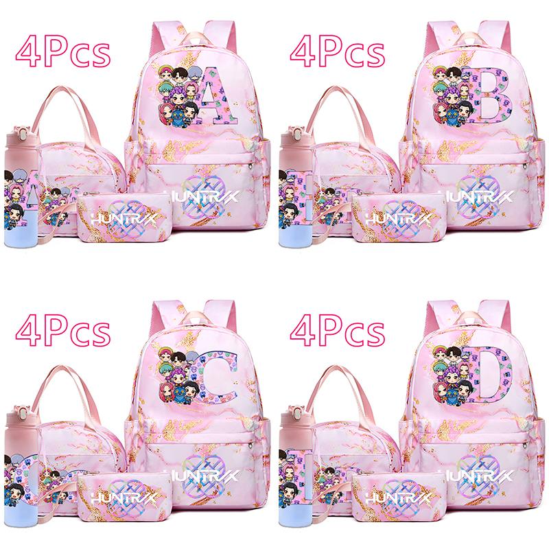 4Pcs/set Anime K-Pop Printed Backpack Handbag Pencil Case 750Ml Water Bottler for Teenager Boy Girl Schoolbag Large Capacity Bookbag Kid Gift Mochila