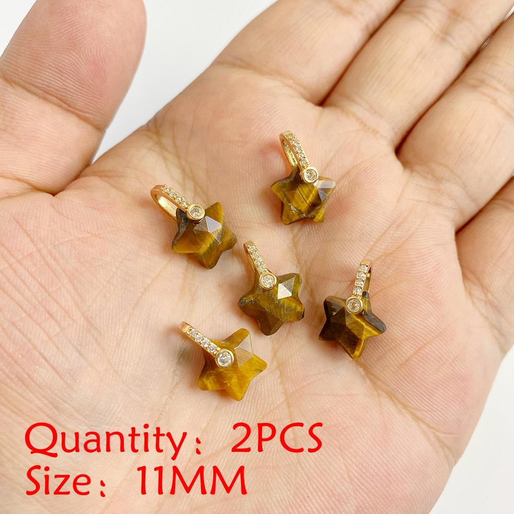 2PCS Natural Yellow Tiger Eye Stone Pendant Heart Star Drop Shape Symbolizing bravery and wealth protection Amulet Healing Charm