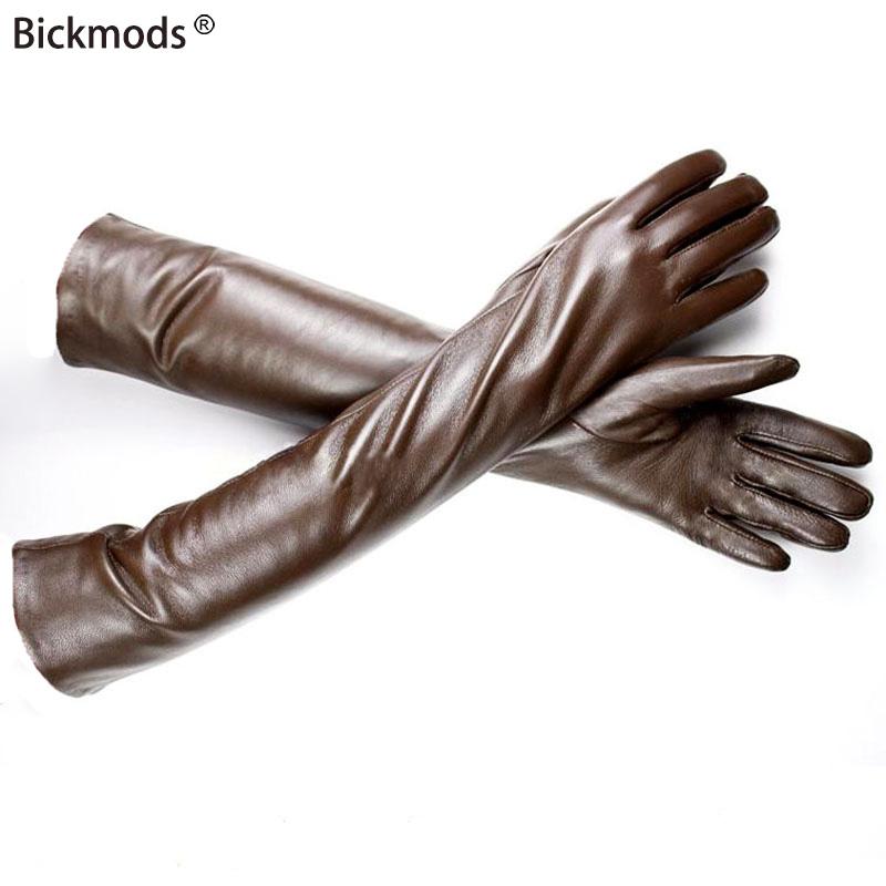 Long Leather Gloves for Women With Colorful Sheepskin Velvet Lining Fashionable Autumn and Winter Warm and Sunscreen Gloves