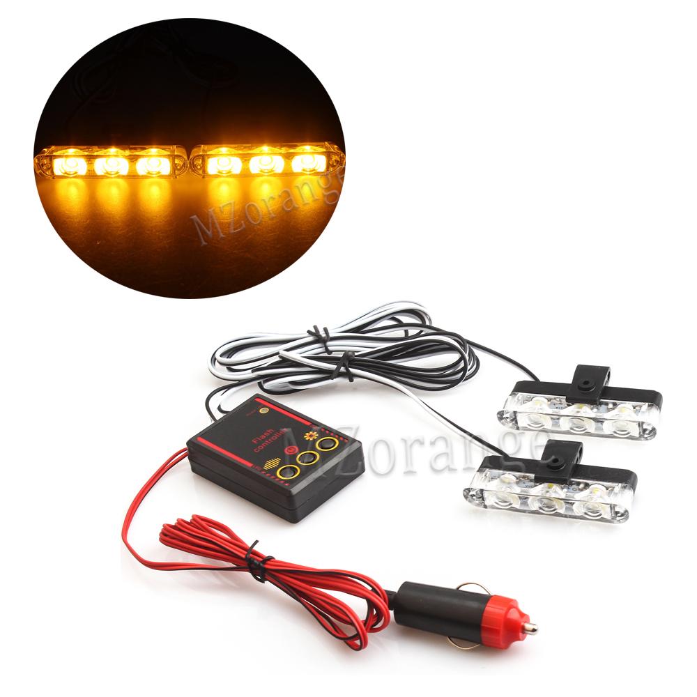 3 LED Car Front Grille Strobe Police Lights Stroboscopes Emergency Warn Lamp 12v 6w Car Flasher Light Cigarette Lighter 2 IN 1