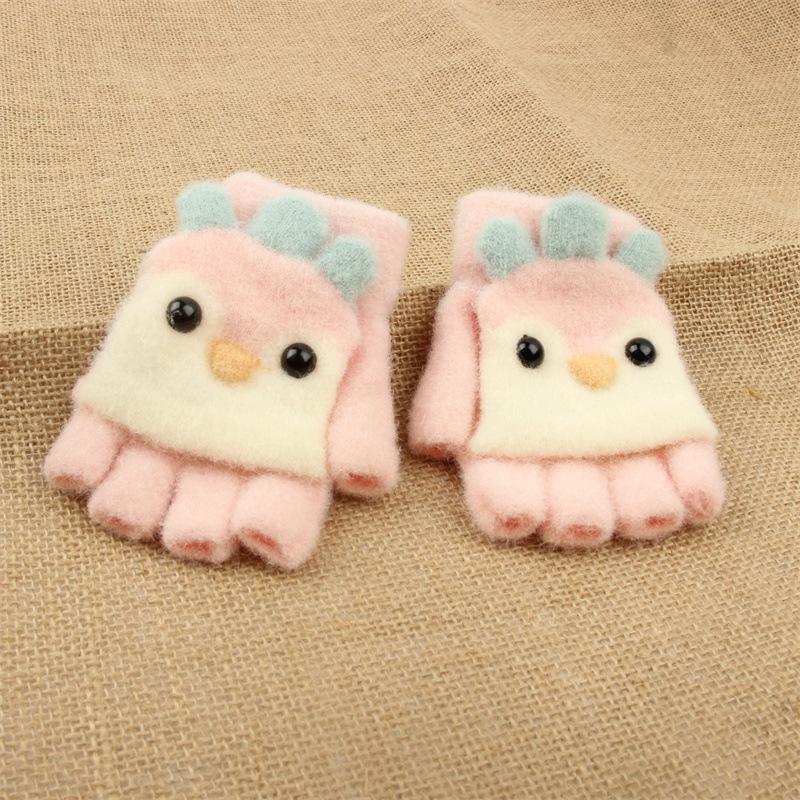 Kids' Winter Flip-Top Fleece-Lined Knit Gloves - Cute, Warm, Half-Finger for Boys & Girls