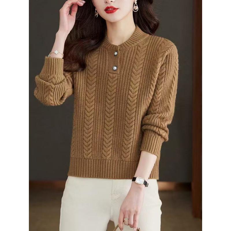 Casual bottoming shirt women's loose top thickened half-height crew neck sweater autumn and winter women's lazy wind knitted sweater