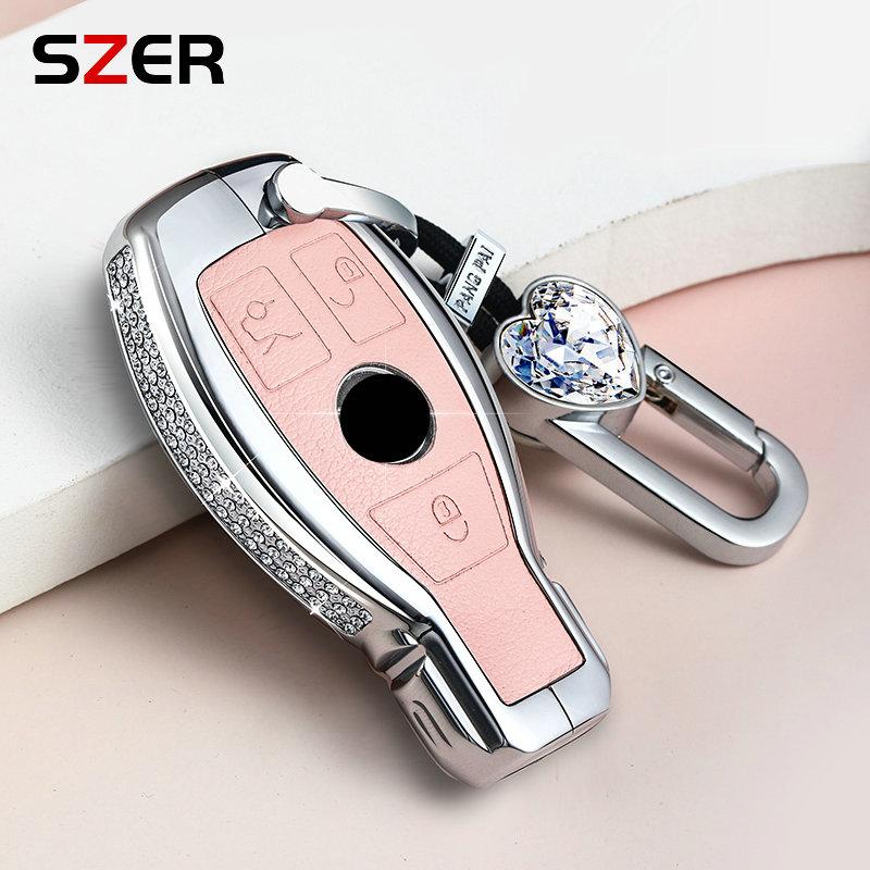 Alloy Leather Car Metal Key Case Cover Shell Fob for Mercedes Benz A B C S Class AMG GLA CLA GLC W176 W221 W204 W205 Accessories