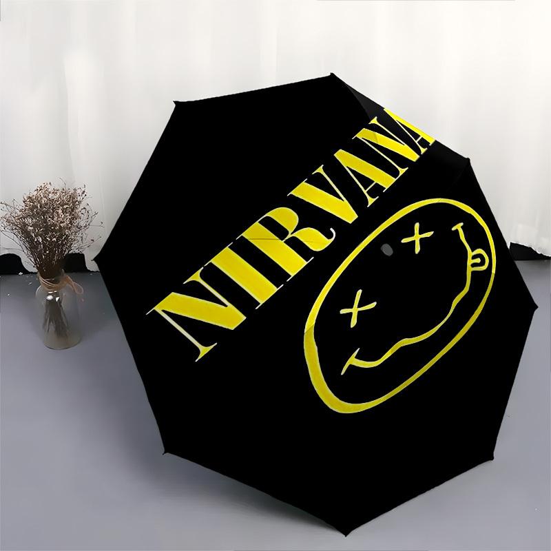 1pc Nirvana Smiley Automatic Open Close Umbrella Windproof Canopy, Automatic Open Close Button10214