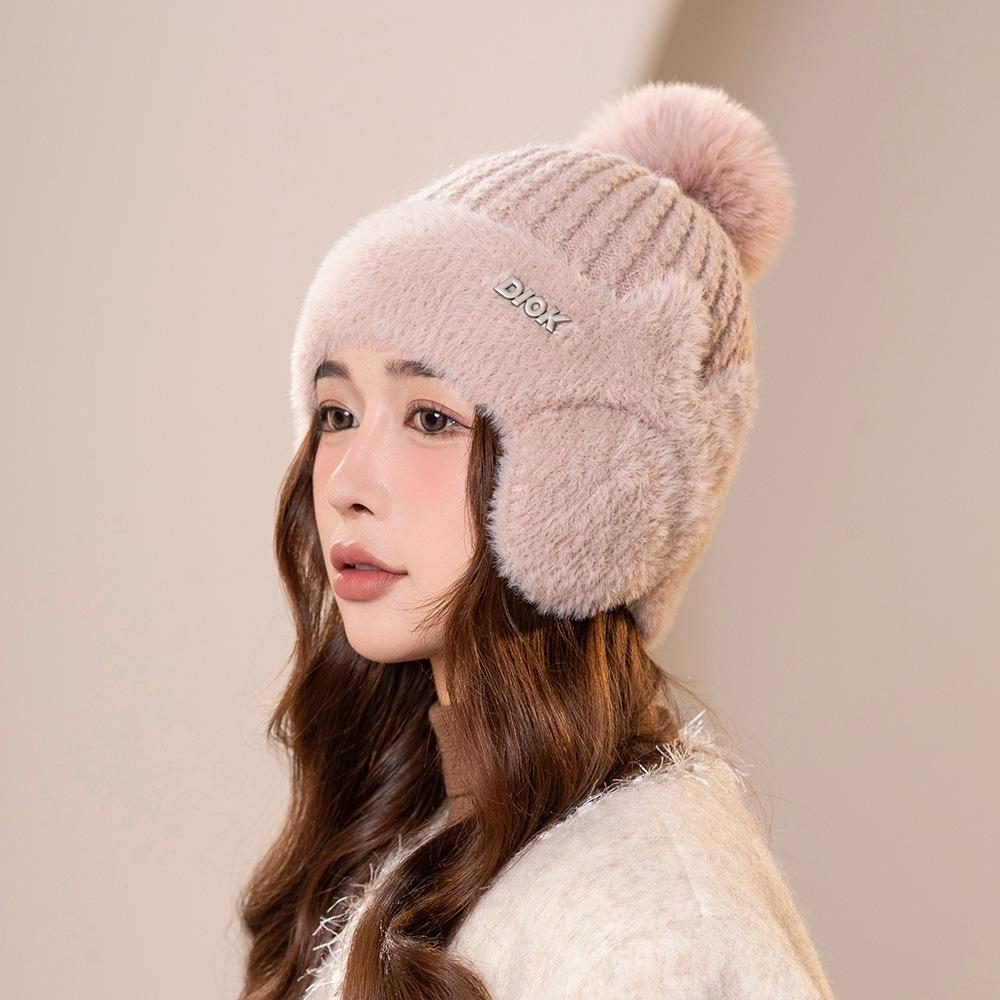 

Ear Protection Beanie Caps Windproof Wool Hat Fashion Knitted Hat розовый