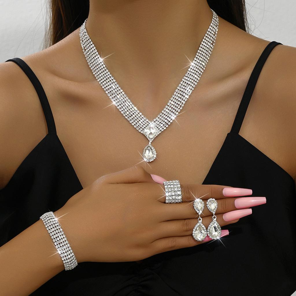 5 Women's Fashion Droplet Multi row Earrings Necklace Bracelet Ring Set Wedding Banquet Party Holiday Gift