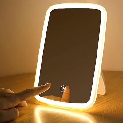 Portable LED Makeup Mirror with Foldable Design and Three-Tone Lighting for Desktop Use