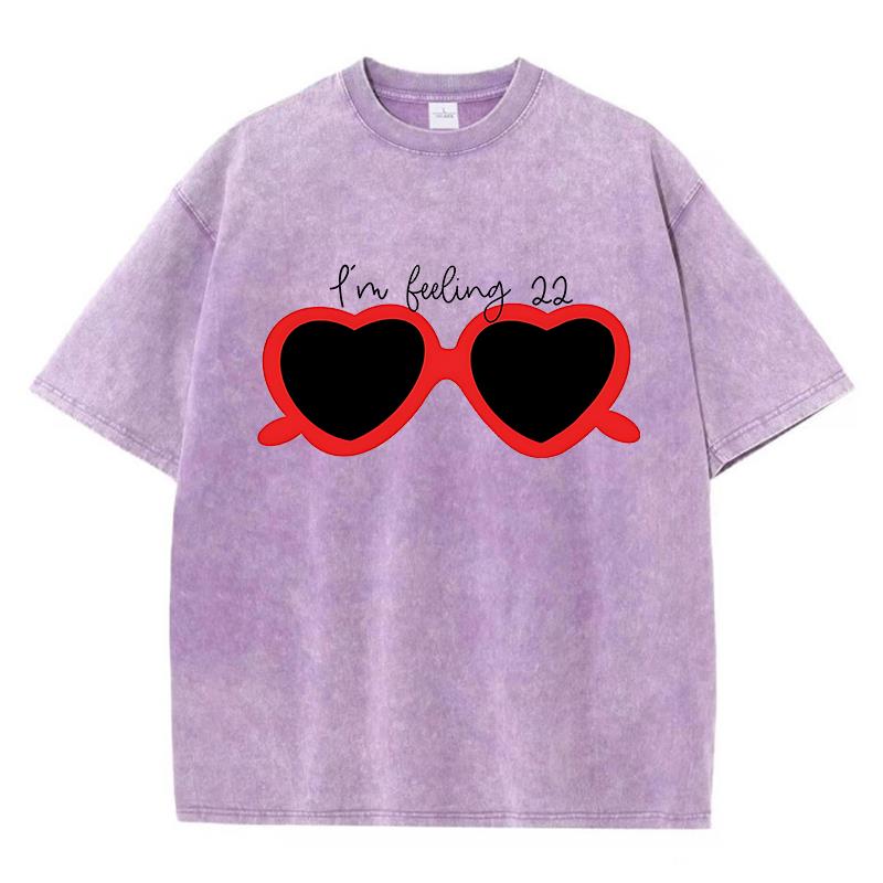 Women's Cotton Washed T-Shirts Taylor Red Heart Glasses Printing Short Sleeves Loose Distressed O-Neck Street Female Clothes