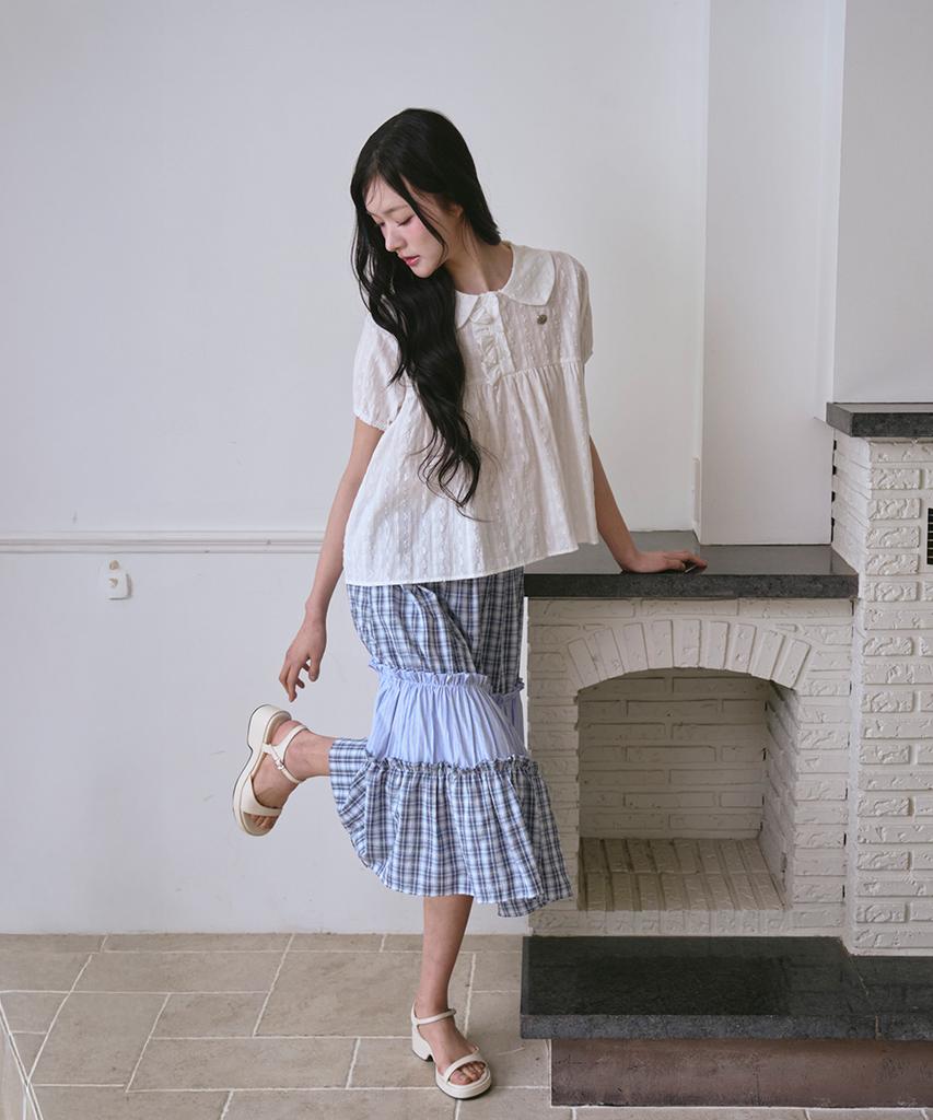 The Green Lab Vintage Tiered Check Skirt [Blue]