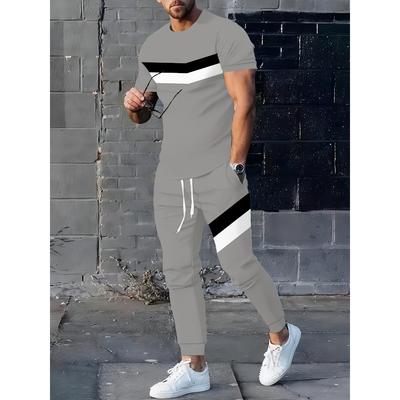 Summer New Men's Short-Sleeved Long Pants Set with 3D Pattern Printing for Street Casual Comfort and Softness