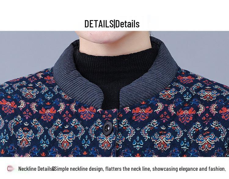 Lightweight Stand Collar Cotton Padded Jacket for Elderly Women - Winter Outerwear