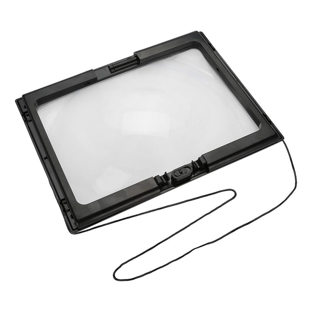 Foldable Ultrathin A4 Full Page Magnifying Glass with 3X Magnifier 4 LED Lights for Reading