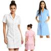 Uniformă Halat Laborator Spital S-XXL pentru Femei Adulți - Rochie Scrub Culoare Solidă cu Guler Revers, Mânecă Scurtă și Nasturi în Față