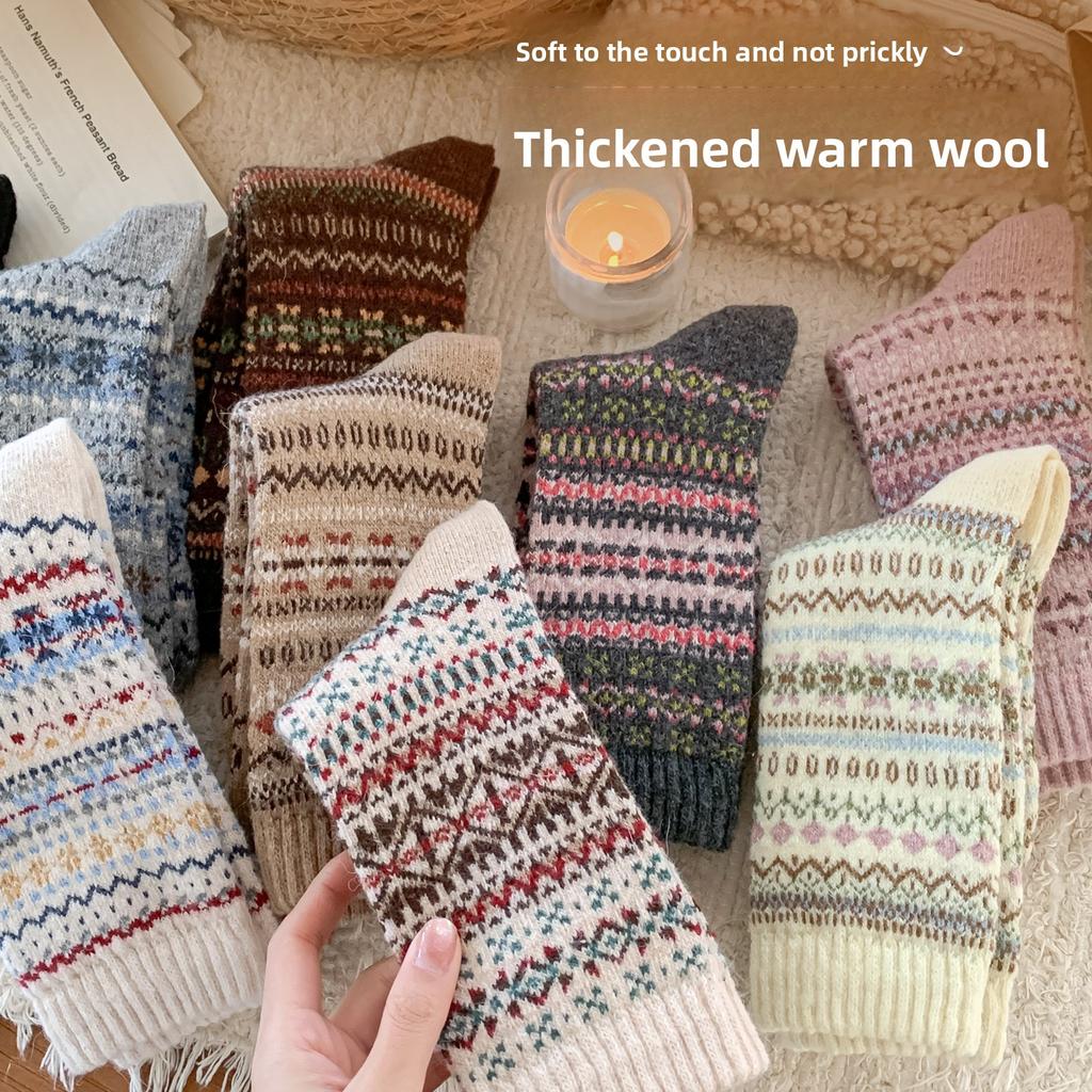 Fell Island Wool Children's Mid-length Autumn-winter Waterproof Padded Thick and Warm Winter Girls' Long Socks