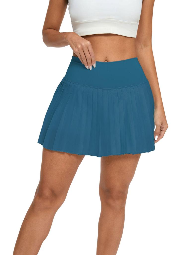 High-Waisted Pleated Sports Mini Skirt with Pockets - Women's Anti-Exposure Tennis Skirt