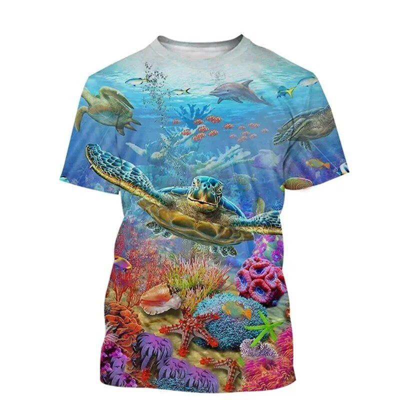Underwater World Animal T-shirt Men's Clothing 3D Print Funny Sea Tortoise T Shirts Casual Harajuku Outdoor Trend Round Neck Tee