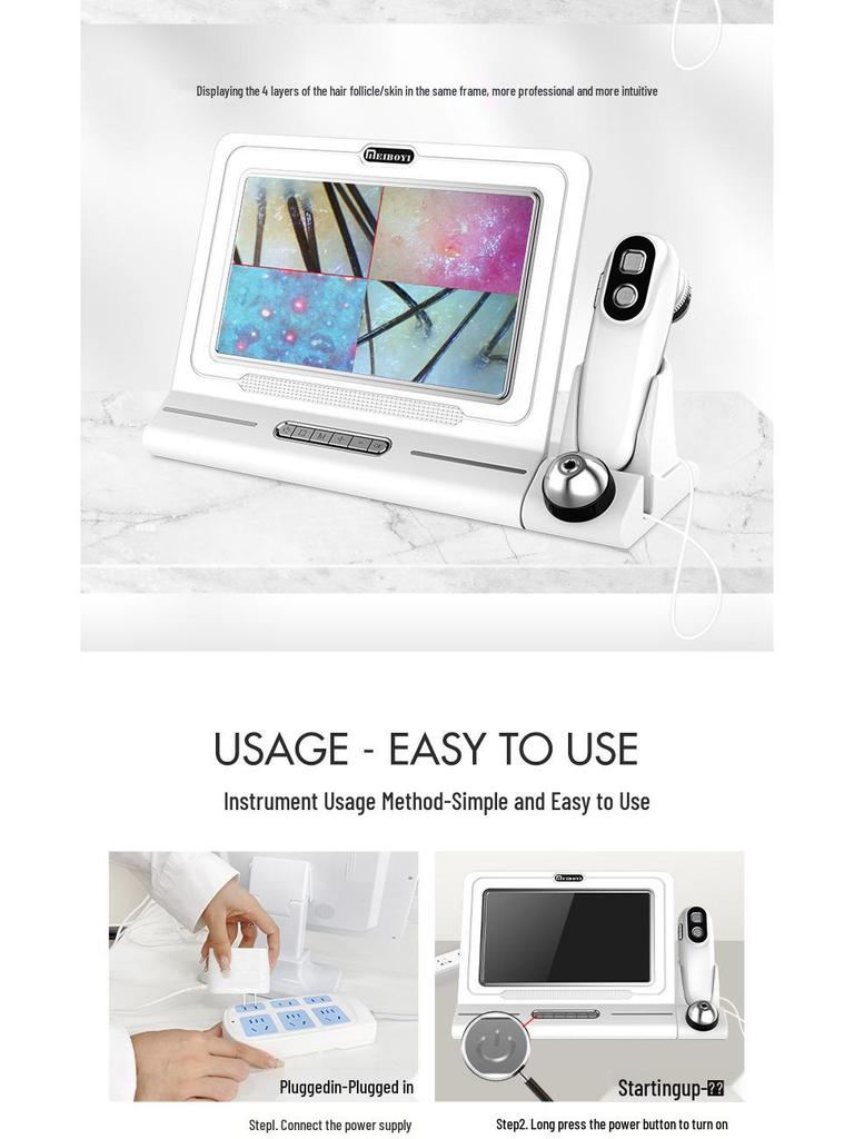 Tri-Spectrum HD Dual-Lens Scalp and Skin Detector with Four-Grid Comparison for Hair Salons