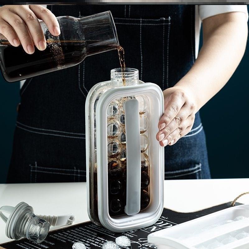 Ice Hockey Kettle: Dual Ice Cube Mold & Storage Box - Silicone Spherical Tray for Home Use