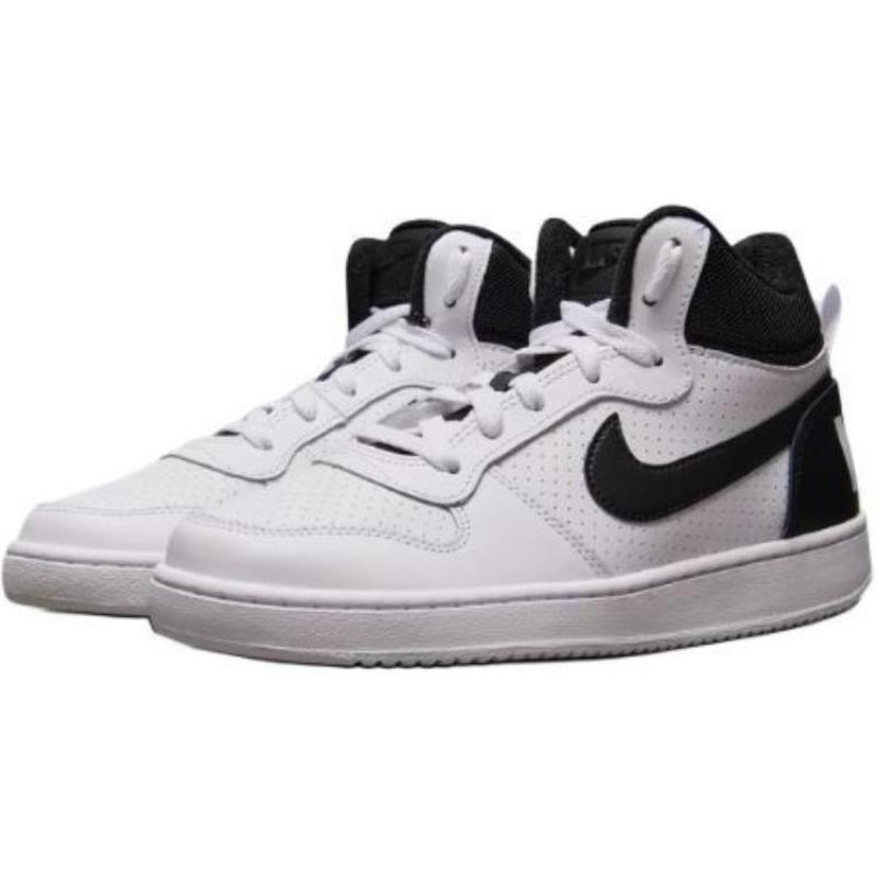 Nike Court Borough Abrasion Resistant Shock Absorbers Mid Top Kids' Skateboarding Shoes White Black Teenagers Sneakers 839977-101