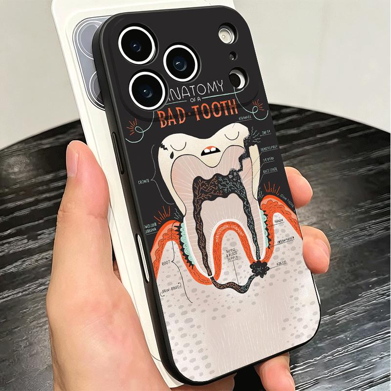 Tooth Dentist Pattern Soft Phone Case for iPhone 16 16E 17 Air 15 Pro Max 14 Plus 13 Mini 11 12 7 Black Cover Back Shell
