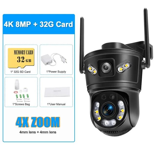 6K 12MP WiFi IP Outdoor Three Lens 10X Zoom PTZ Auto Tracking Home Security Protection 4K Video Camera