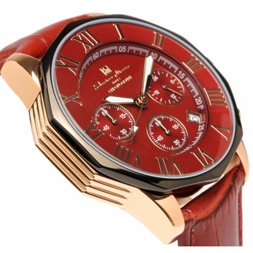 Salvatore Mara Watch Red Chronograph 10 ATM Water Resistant Business Formal Men's Leather Belt