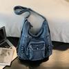 Borsa in Denim Versatile e Multifunzionale con Texture, Borsa a Tracolla Versatile