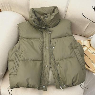 2024 Autumn/Winter Korean Style Short Stand-Up Collar Vest – Fashionable, Loose-Fitting Cotton Jacket