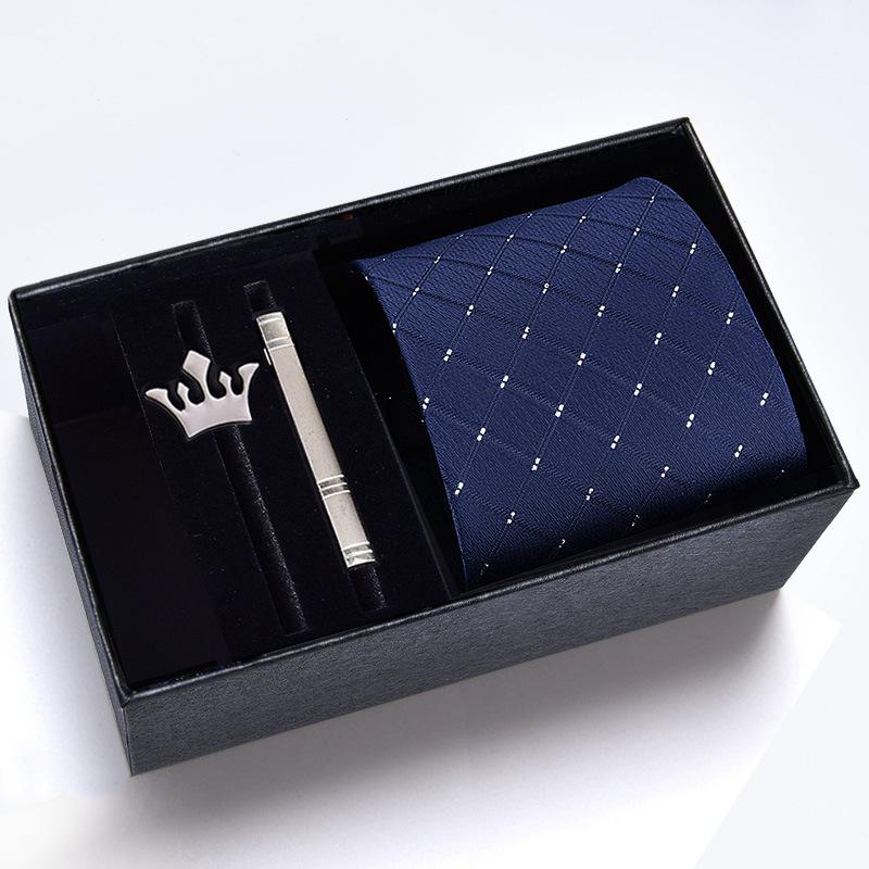 Gift Box Men'S Tie Four-Piece Set, Can Add Formal Business 8Cm Striped Black Wedding Groom