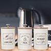 3pcs Vintage Style Tea Coffee Sugar Canisters Jars Pots Tins with Bamboo Lids