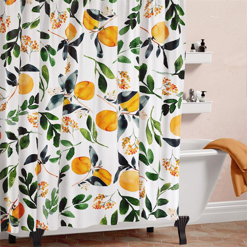 Fruit Showers Curtain Liner Peach Lemon Strawberry Orange Papaya Print Fabric Shower Curtains Cute Bright Colorful Design Hook
