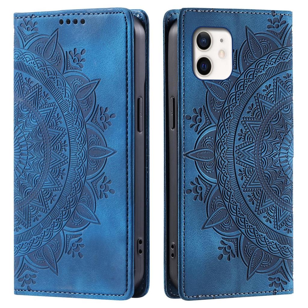 for iPhone 12 Mini Mandala Embossed PU Leather Flip Wallet Case Magnetic Closure Cover
