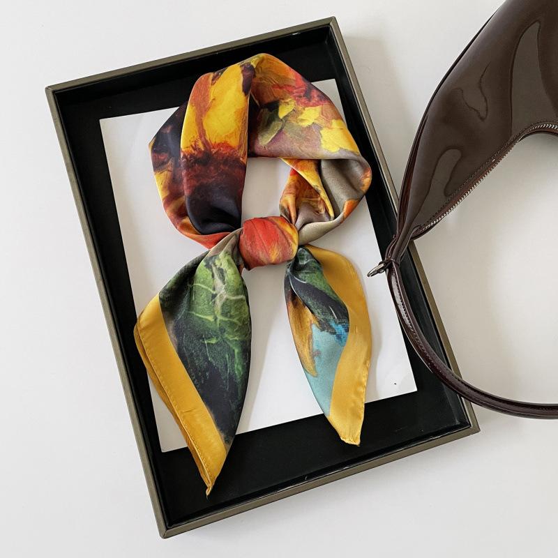 70Cm Silk Scarf Neck Small Square Scarf Women'S Spring And Summer Temperament Versatile Silk Scarf High-End Fashion Thin Scarf