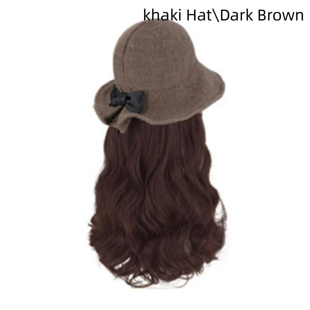 

Корейский стиль Панама Парик Панама Длинные Вьющиеся Волнистые Волосы Винтажная Шляпа-котелок с бантом Парик для повседневной носки Style 4