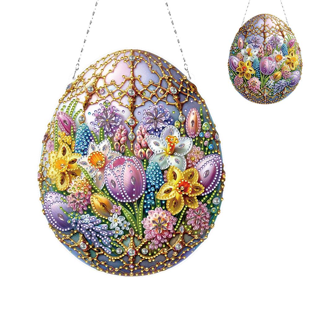 

Flowers Easter Eggs 5D DIY Diamond Painting Dots Pendant DIY Diamond Art Pendant Kit Diamond Painting Ornaments for Art Crafts