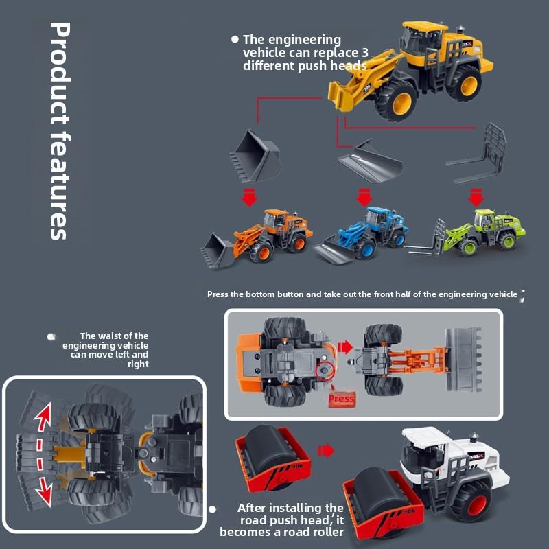 Excavator Plastic Simulated Bulldozer  Roller Forklift Children Toy Car Inertia